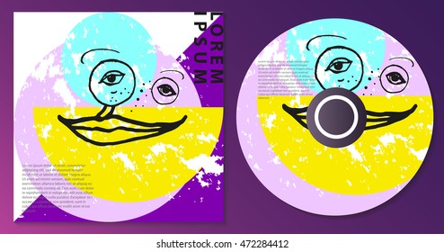 Cover disk template. Stylish bright solution for you design. Hipster style. Geometric elements. Stylized face. Abstract geometry. 