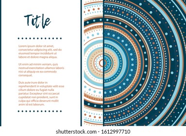 Cover in ethnic style. Can be used for cover, postcard, flyer, banner. Mandala circles, geometric ornament.