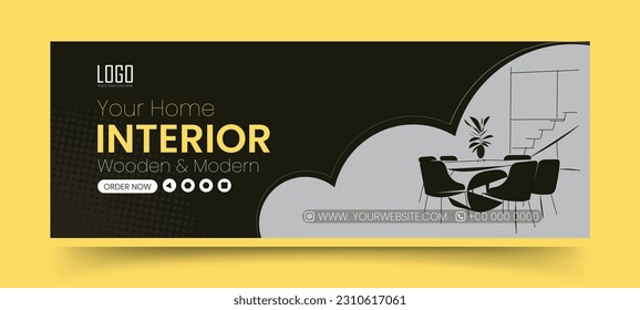 Cover for Facebook interior banner design template. Include a demo illustration dining table.