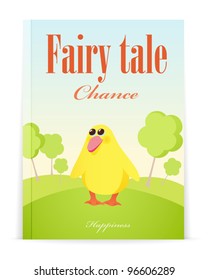 Cover Of Fairy Tale Book. Vector Illustration Of Little Duckling In Forest