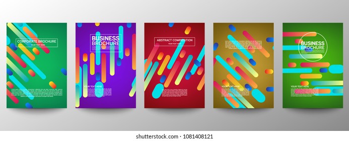 Cover with flat geometric minimal. Set. Set of templates for business brochures. Cool halftone gradients. Graphic pattern for annual album backdrop.