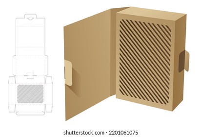 Cover flip box with stenciled line pattern die cut template and 3D mockup