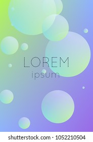 Cover fluid with round shapes. Gradient circles on holographic background. Modern hipster template for placards, banners, flyers, report, brochure. Minimal cover fluid in vibrant neon colors.