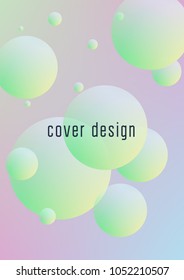 Cover fluid with round shapes. Gradient circles on holographic background. Modern hipster template for placards, banners, flyers, report, brochure. Minimal cover fluid in vibrant neon colors.