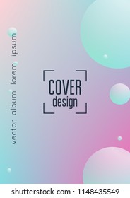 Cover fluid with round shapes. Gradient circles on holographic background. Modern hipster template for placards, banners, flyers, report, brochure. Minimal cover fluid in vibrant neon colors.