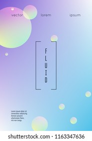 Cover fluid with round shapes. Gradient circles on holographic background. Modern hipster template for placards, banners, flyers, report, brochure. Minimal cover fluid in vibrant neon colors.