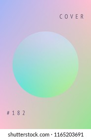 Cover fluid with round shapes. Gradient circles on holographic background. Modern hipster template for placards, banners, flyers, report, brochure. Minimal cover fluid in vibrant neon colors.