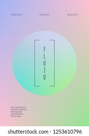 Cover fluid with round shapes. Gradient circles on holographic background. Modern hipster template for placards, banners, flyers, report, brochure. Minimal cover fluid in vibrant neon colors.