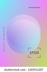 Cover fluid with round shapes. Gradient circles on holographic background. Modern hipster template for placards, banners, flyers, report, brochure. Minimal cover fluid in vibrant neon colors.