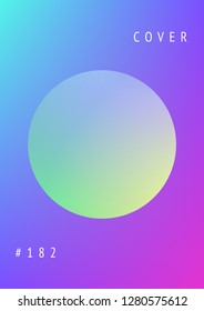 Cover fluid with round shapes. Gradient circles on holographic background. Modern hipster template for placards, banners, flyers, report, brochure. Minimal cover fluid in vibrant neon colors.
