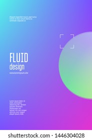 Cover fluid with round shapes. Gradient circles on holographic background. Modern hipster template for placards, banners, flyers, report, brochure. Minimal cover fluid in vibrant neon colors.