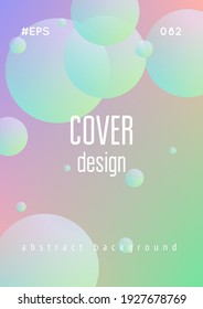 Cover fluid with round shapes. Gradient circles on holographic background. Modern hipster template for placards, banners, flyers, report, brochure. Minimal cover fluid in vibrant neon colors.