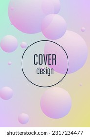 Cover fluid with round shapes. Gradient circles on holographic background. Modern hipster template for placards, banners, flyers, report, brochure. Minimal cover fluid in vibrant neon colors.