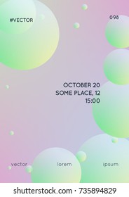Cover fluid with round shapes. Gradient circles on holographic background. Modern hipster template for placards, banners, flyers, report, brochure. Minimal cover fluid in vibrant neon colors.