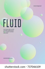 Cover fluid with round shapes. Gradient circles on holographic background. Modern hipster template for placards, banners, flyers, report, brochure. Minimal cover fluid in vibrant neon colors.