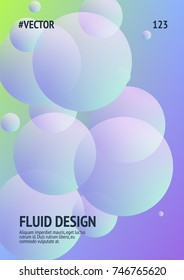 Cover fluid with round shapes. Gradient circles on holographic background. Modern hipster template for placards, banners, flyers, report, brochure. Minimal cover fluid in vibrant neon colors.