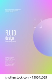 Cover fluid with round shapes. Gradient circles on holographic background. Modern hipster template for placards, banners, flyers, report, brochure. Minimal cover fluid in vibrant neon colors.