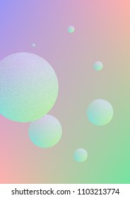 Cover fluid with round shapes and halftone dots texture. Gradient circles on holographic background. Modern template for banners, flyers, report, brochure. Minimal cover fluid in vibrant neon colors.