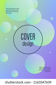 Cover fluid with round shapes and halftone dots texture. Gradient circles on holographic background. Modern template for banners, flyers, report, brochure. Minimal cover fluid in vibrant neon colors.