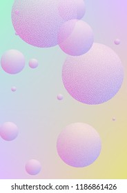 Cover fluid with round shapes and halftone dots texture. Gradient circles on holographic background. Modern template for banners, flyers, report, brochure. Minimal cover fluid in vibrant neon colors.