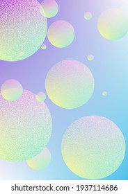 Cover fluid with round shapes and halftone dots texture. Gradient circles on holographic background. Modern template for banners, flyers, report, brochure. Minimal cover fluid in vibrant neon colors.