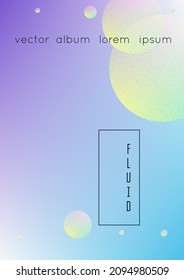 Cubra el fluido con formas redondeadas y textura de puntos de semitono. círculos degradados sobre fondo holográfico. Plantilla moderna para banners, volantes, reportes, folletos. Líquido mínimo de cobertura en colores vibrantes de neón.