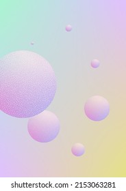 Cover fluid with round shapes and halftone dots texture. Gradient circles on holographic background. Modern template for banners, flyers, report, brochure. Minimal cover fluid in vibrant neon colors.