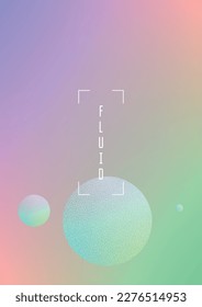 Cover fluid with round shapes and halftone dots texture. Gradient circles on holographic background. Modern template for banners, flyers, report, brochure. Minimal cover fluid in vibrant neon colors.