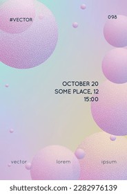 Cover fluid with round shapes and halftone dots texture. Gradient circles on holographic background. Modern template for banners, flyers, report, brochure. Minimal cover fluid in vibrant neon colors.