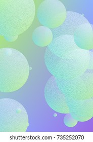 Cover fluid with round shapes and halftone dots texture. Gradient circles on holographic background. Modern template for banners, flyers, report, brochure. Minimal cover fluid in vibrant neon colors.