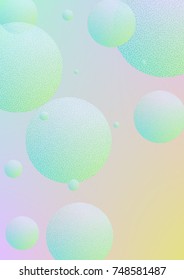 Cover fluid with round shapes and halftone dots texture. Gradient circles on holographic background. Modern template for banners, flyers, report, brochure. Minimal cover fluid in vibrant neon colors.