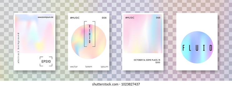 Cover fluid set. Abstract backgrounds. Futuristic cover fluid with gradient mesh. 90s, 80s retro style. Iridescent graphic template for book, annual, mobile interface, web app.