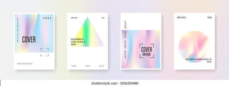 Cover fluid set. Abstract backgrounds. Stylish cover fluid with gradient mesh. 90s, 80s retro style. Iridescent graphic template for brochure, banner, wallpaper, mobile screen