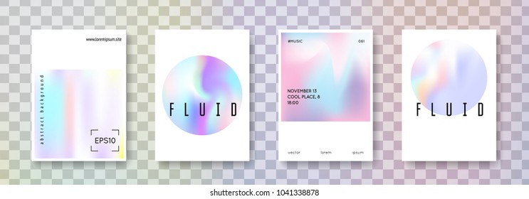 Cover fluid set. Abstract backgrounds. Rainbow cover fluid with gradient mesh. 90s, 80s retro style. Pearlescent graphic template for book, annual, mobile interface, web app.