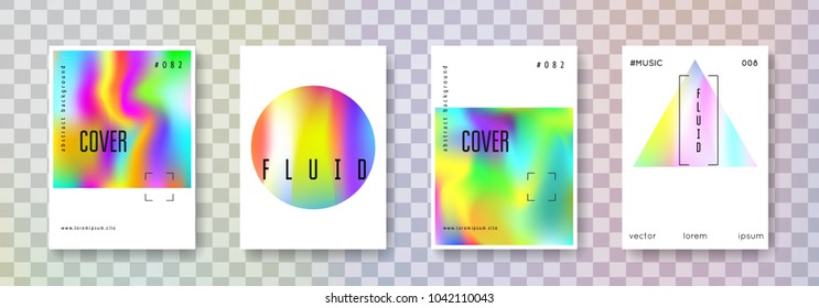 Cover fluid set. Abstract backgrounds. Colorful cover fluid with gradient mesh. 90s, 80s retro style. Iridescent graphic template for placard, presentation, banner, brochure.