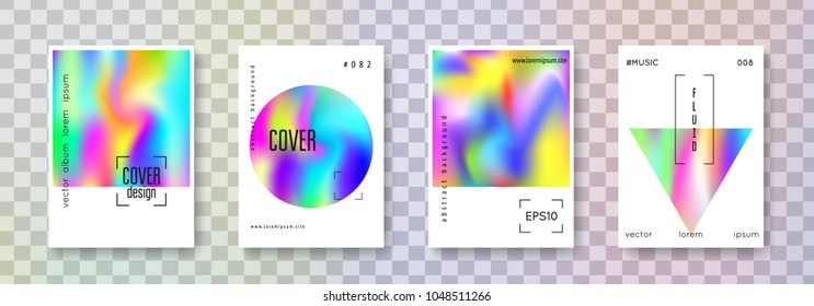 Cover fluid set. Abstract backgrounds. Multicolor cover fluid with gradient mesh. 90s, 80s retro style. Pearlescent graphic template for book, annual, mobile interface, web app.