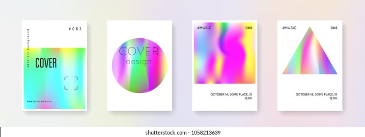 Cover fluid set. Abstract backgrounds. Rainbow cover fluid with gradient mesh. 90s, 80s retro style. Pearlescent graphic template for brochure, banner, wallpaper, mobile screen