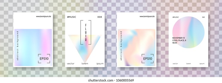 Cover fluid set. Abstract backgrounds. Stylish cover fluid with gradient mesh. 90s, 80s retro style. Pearlescent graphic template for brochure, banner, wallpaper, mobile screen
