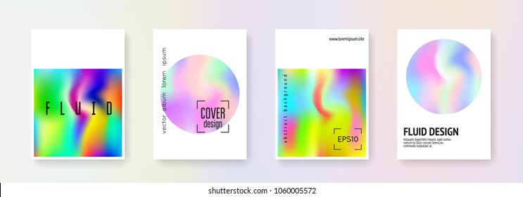 Cover fluid set. Abstract backgrounds. Hipster cover fluid with gradient mesh. 90s, 80s retro style. Iridescent graphic template for book, annual, mobile interface, web app.
