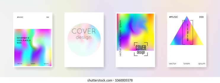 Cover fluid set. Abstract backgrounds. Bright cover fluid with gradient mesh. 90s, 80s retro style. Iridescent graphic template for placard, presentation, banner, brochure.