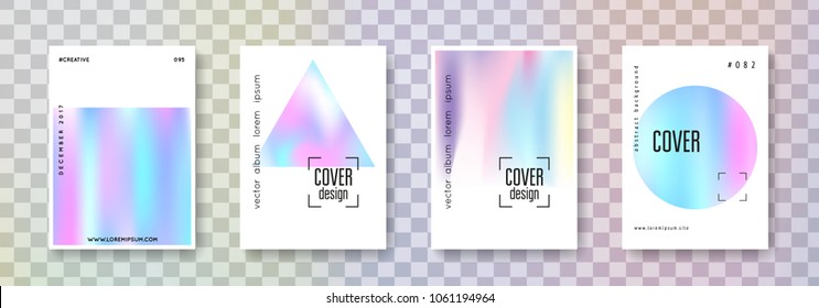 Cover fluid set. Abstract backgrounds. Colorful cover fluid with gradient mesh. 90s, 80s retro style. Pearlescent graphic template for book, annual, mobile interface, web app.