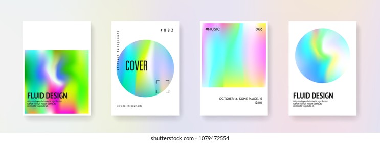 Cover fluid set. Abstract backgrounds. Hipster cover fluid with gradient mesh. 90s, 80s retro style. Pearlescent graphic template for book, annual, mobile interface, web app.