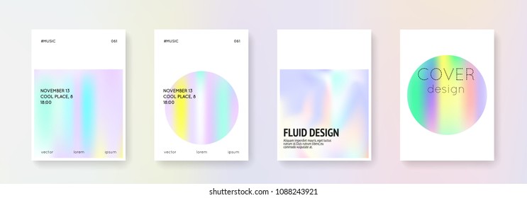 Cover fluid set. Abstract backgrounds. Futuristic cover fluid with gradient mesh. 90s, 80s retro style. Iridescent graphic template for placard, presentation, banner, brochure.