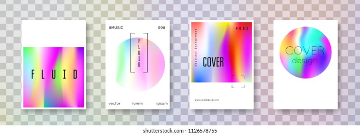 Cover fluid set. Abstract backgrounds. Neon cover fluid with gradient mesh. 90s, 80s retro style. Iridescent graphic template for brochure, banner, wallpaper, mobile screen