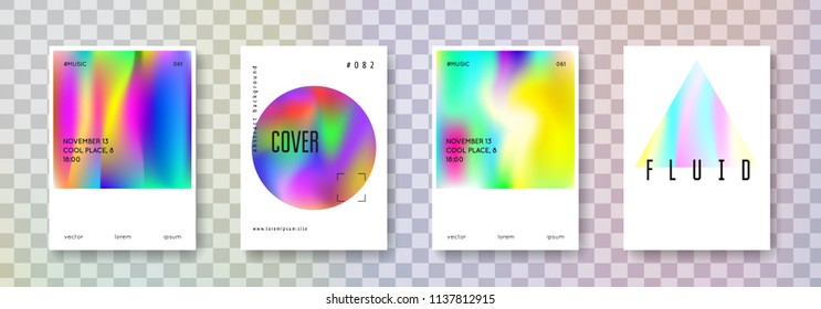 Cover fluid set. Abstract backgrounds. Vintage cover fluid with gradient mesh. 90s, 80s retro style. Iridescent graphic template for book, annual, mobile interface, web app.