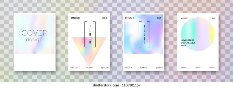 Cover fluid set. Abstract backgrounds. Neon cover fluid with gradient mesh. 90s, 80s retro style. Iridescent graphic template for placard, presentation, banner, brochure.
