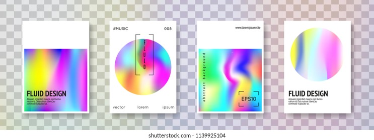 Cover fluid set. Abstract backgrounds. Spectrum cover fluid with gradient mesh. 90s, 80s retro style. Iridescent graphic template for placard, presentation, banner, brochure.
