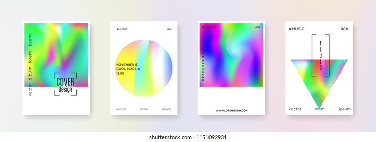 Cover fluid set. Abstract backgrounds. Memphis cover fluid with gradient mesh. 90s, 80s retro style. Pearlescent graphic template for placard, presentation, banner, brochure.