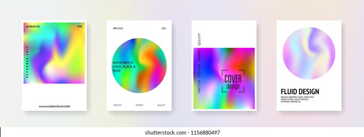 Cover fluid set. Abstract backgrounds. Retro cover fluid with gradient mesh. 90s, 80s retro style. Iridescent graphic template for brochure, banner, wallpaper, mobile screen