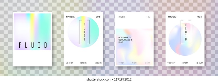 Cover fluid set. Abstract backgrounds. Rainbow cover fluid with gradient mesh. 90s, 80s retro style. Pearlescent graphic template for brochure, banner, wallpaper, mobile screen